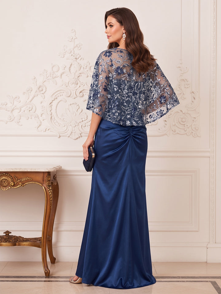 Trumpet/Mermaid Boat Neck 3/4 Sleeves Floor-Length Mother of the Bride Dresses with Sequins &amp; Applique