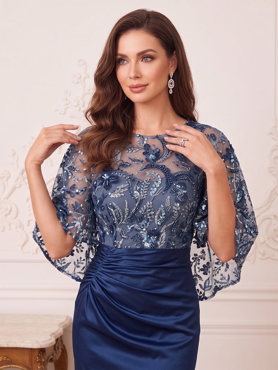 Trumpet/Mermaid Boat Neck 3/4 Sleeves Floor-Length Mother of the Bride Dresses with Sequins &amp; Applique