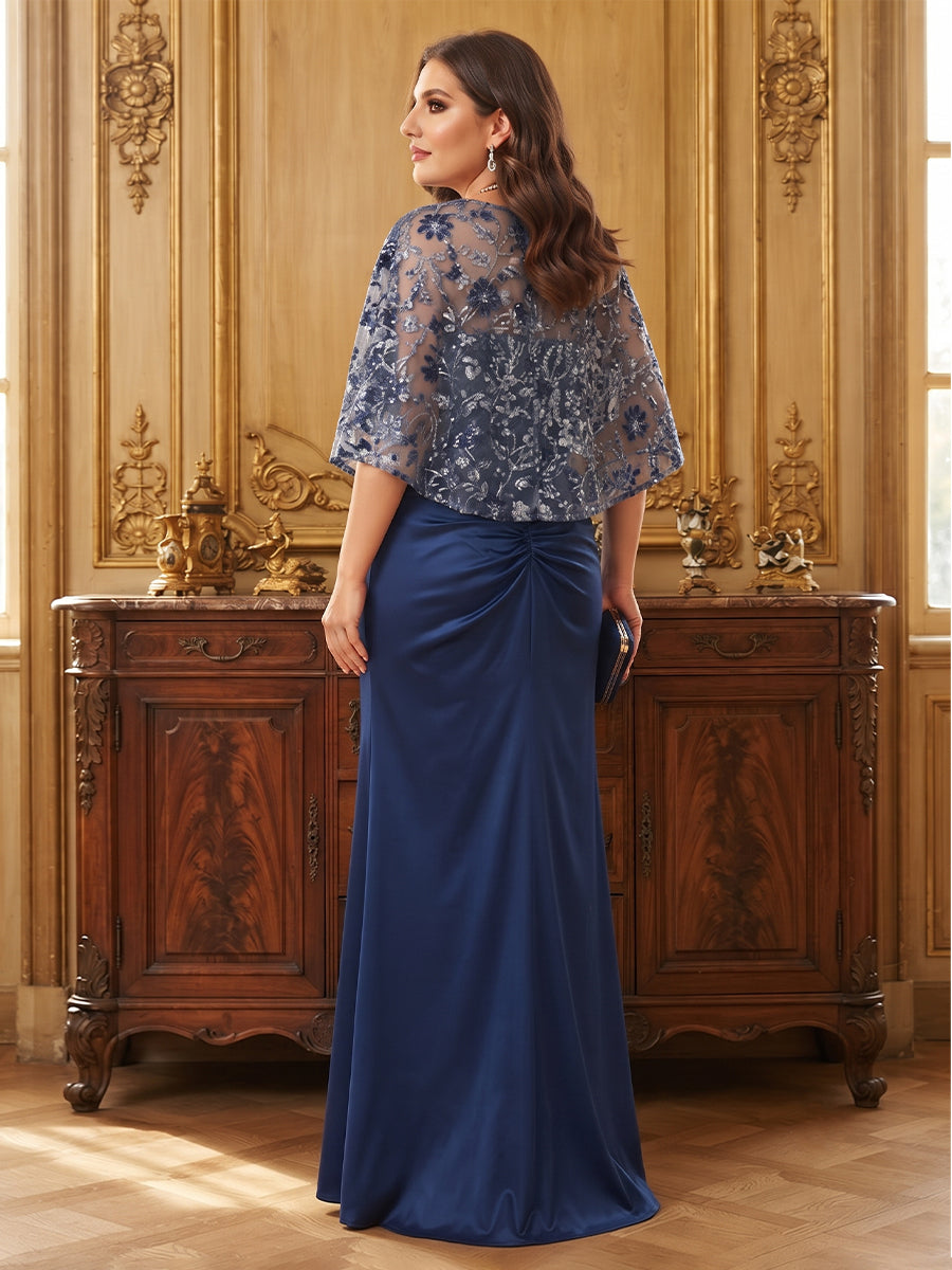 Trumpet/Mermaid Boat Neck 3/4 Sleeves Floor-Length Plus Size Mother of the Bride Dresses with Sequins &amp; Applique