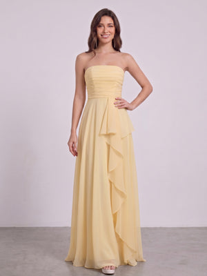 A-Line/Princess Strapless Sleeveless Floor-Length Bridesmaid Dresses with Ruffles & Ruched