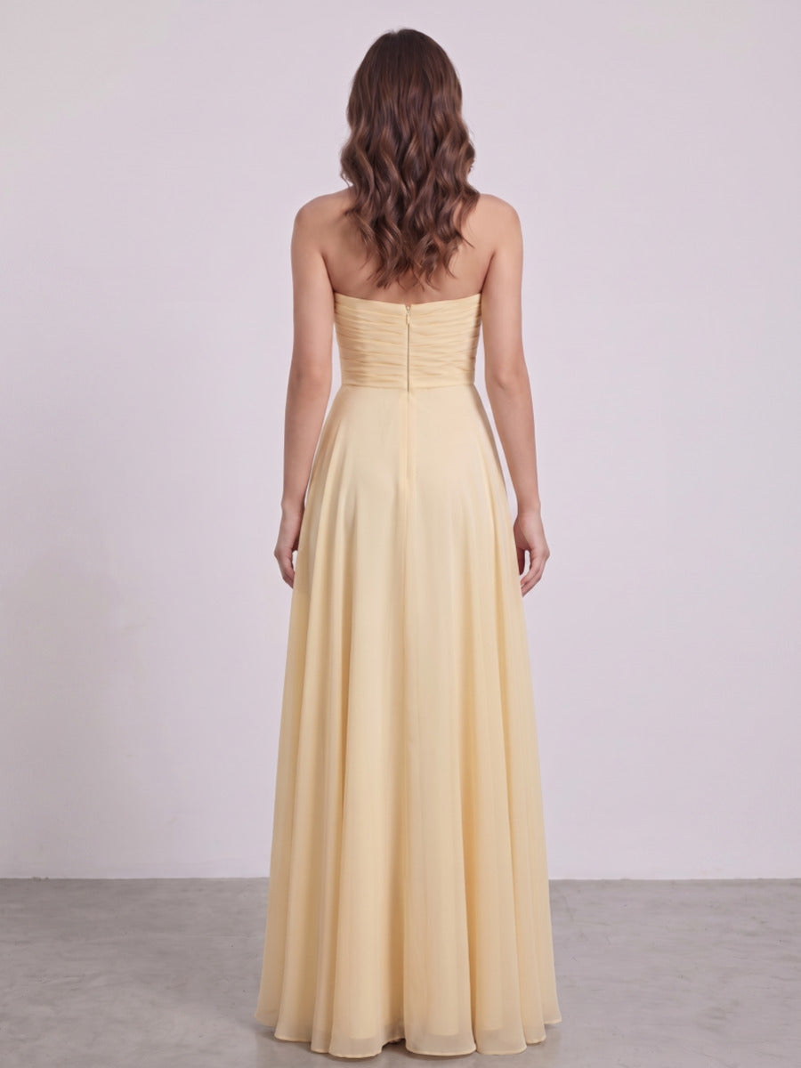 A-Line/Princess Strapless Sleeveless Floor-Length Bridesmaid Dresses with Ruffles &amp; Ruched