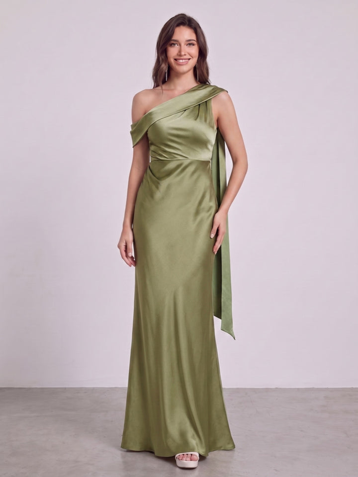 Sheath/Column One Shoulder Sleeveless Floor-Length Bridesmaid Dresses with Ruched
