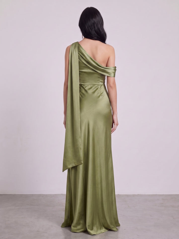 Sheath/Column One Shoulder Sleeveless Floor-Length Bridesmaid Dresses with Ruched
