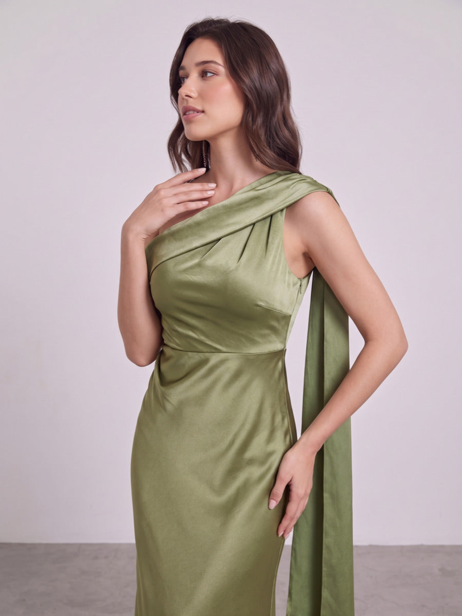 Sheath/Column One Shoulder Sleeveless Floor-Length Bridesmaid Dresses with Ruched