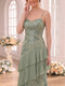 A-Line/Princess Spaghetti Straps Sleeveless Floor-Length Bridesmaid Dresses with Ruffles & Applique