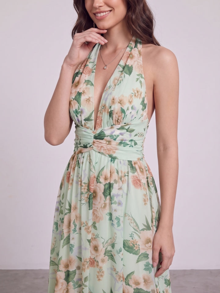 A-Line/Princess Halter Sleeveless Floor-Length Bridesmaid Dresses with Ruched