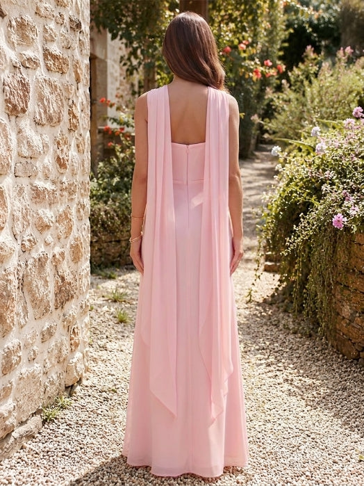 Sheath/Column Square Neck  Sleeveless Floor-Length Bridesmaid Dresses with Scarf