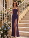 Sheath/Column Strapless Sleeveless Floor-Length Bridesmaid Dresses with Ruched & Split Side