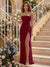 Sheath/Column Strapless Sleeveless Floor-Length Bridesmaid Dresses with Ruched & Split Side