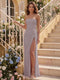 Sheath/Column Strapless Sleeveless Floor-Length Bridesmaid Dresses with Ruched & Split Side