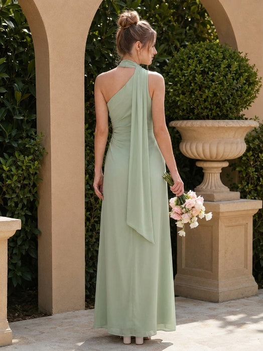 Sheath/Column One Shoulder  Sleeveless Floor-Length Bridesmaid Dresses with Scarf