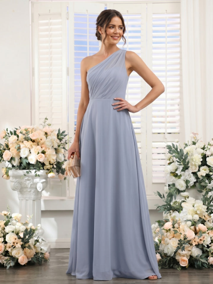 Sheath/Column One Shoulder  Sleeveless Floor-Length Bridesmaid Dresses with Ruched