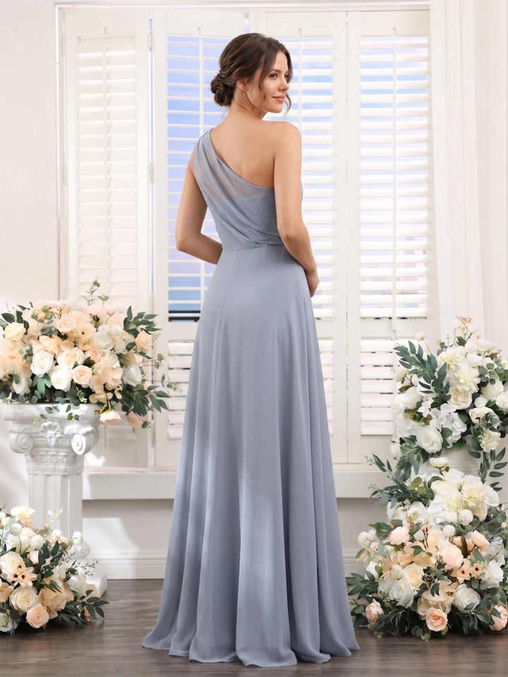 Sheath/Column One Shoulder  Sleeveless Floor-Length Bridesmaid Dresses with Ruched
