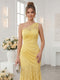 Trumpet/Mermaid One-Shoulder Sleeveless Asymmetrical Bridesmaid Dresses with Lace & Applique