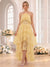 A-Line/Princess Halter Sleeveless Asymmetrical Bridesmaid Dresses with Ruffles & Lace