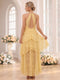 A-Line/Princess Halter Sleeveless Asymmetrical Bridesmaid Dresses with Ruffles & Lace