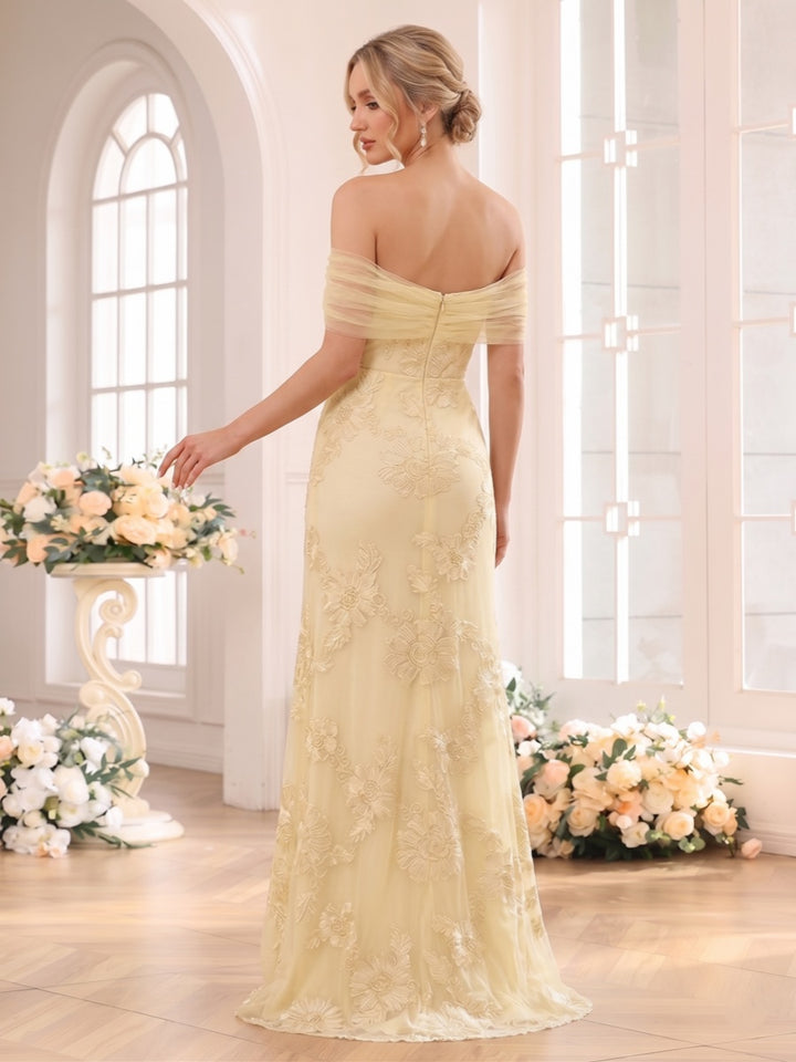 Trumpet/Mermaid Off the Shoulder Sleeveless Floor-Length Bridesmaid Dresses with Lace &amp; Applique