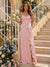 A-Line/Princess Spaghetti Straps Sleeveless Floor-Length Bridesmaid Dresses with Ruffles & Split Side