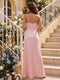 A-Line/Princess Spaghetti Straps Sleeveless Floor-Length Bridesmaid Dresses with Ruffles & Split Side