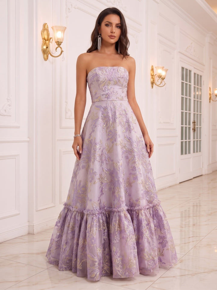 A-Line/Princess Strapless Sleeveless Floor-Length Evening Dresses with Ruffles