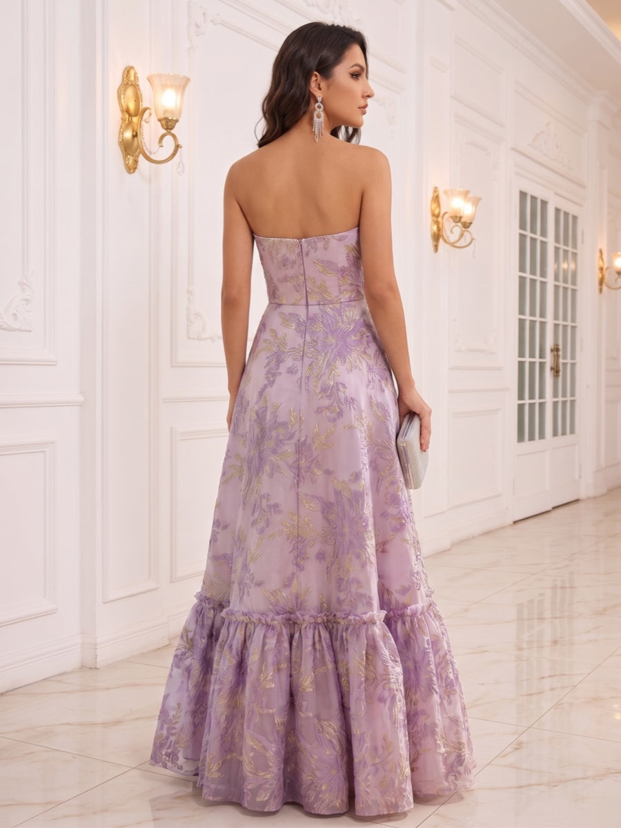 A-Line/Princess Strapless Sleeveless Floor-Length Evening Dresses with Ruffles