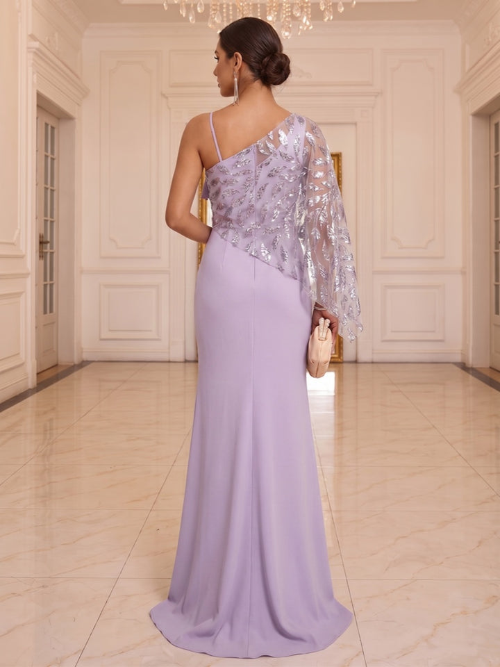 Trumpet/Mermaid Scoop Asymmetrical Floor-Length Evening Dresses with Ruffles &amp; Bowknot