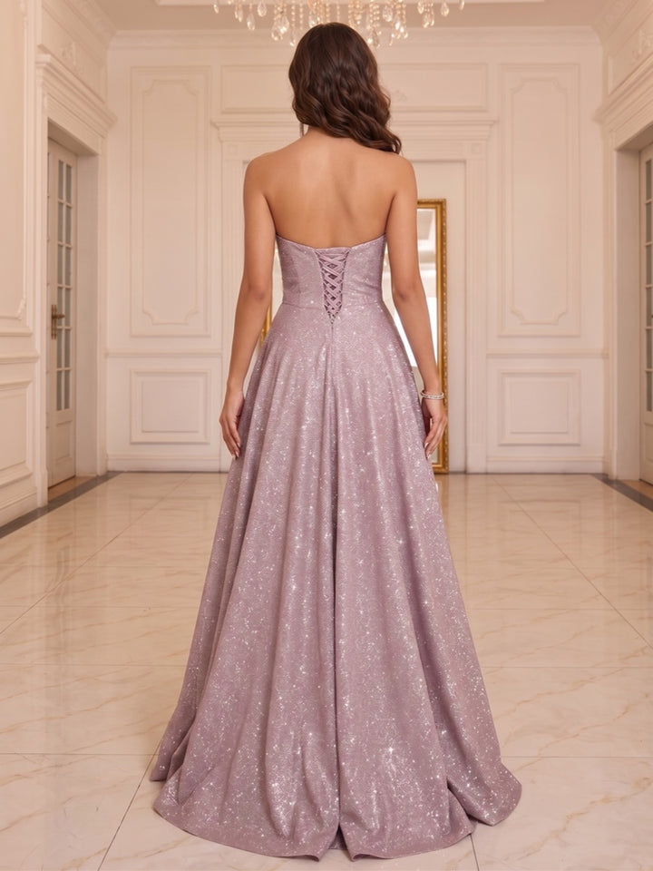 A-Line/Princess Strapless Sleeveless Floor-Length Evening Dresses with Split Side &amp; Ruched