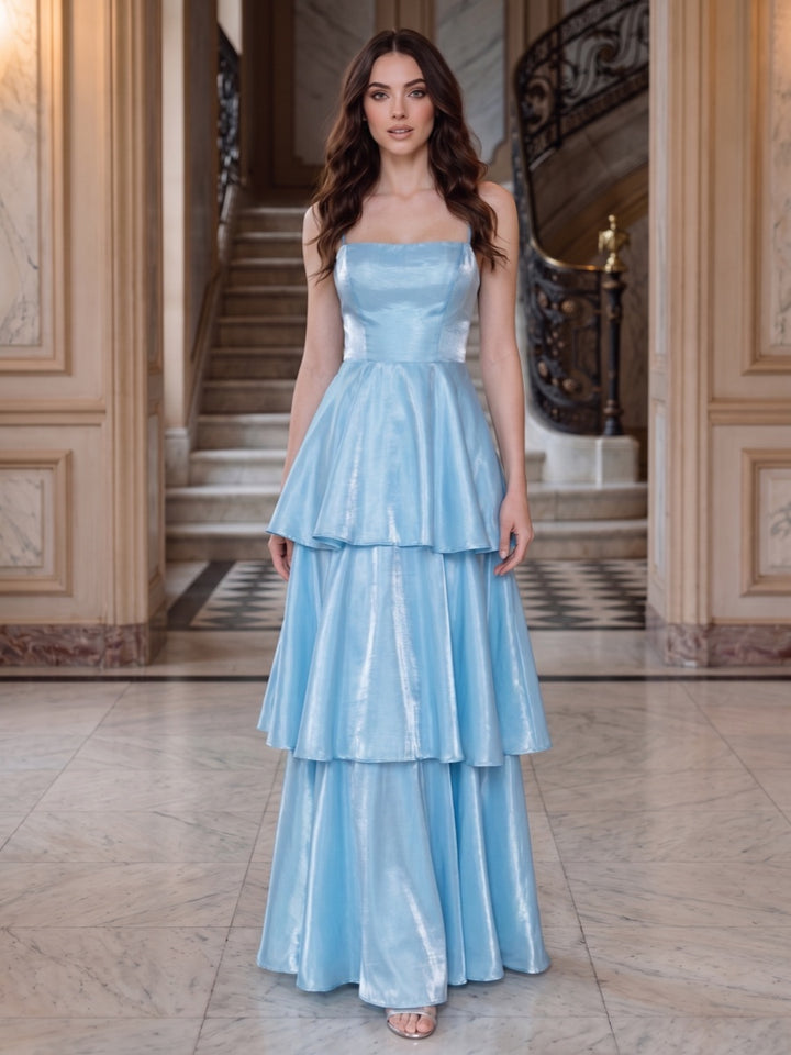 A-Line/Princess Spaghetti Straps Sleeveless Floor-Length Evening Dresses with Ruffles