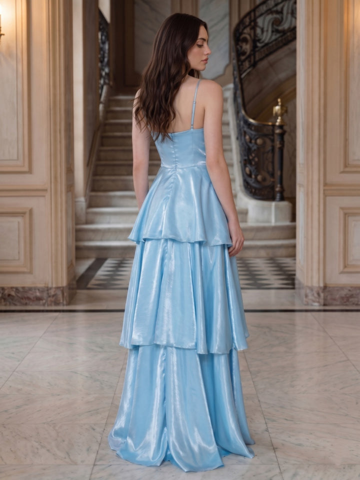 A-Line/Princess Spaghetti Straps Sleeveless Floor-Length Evening Dresses with Ruffles