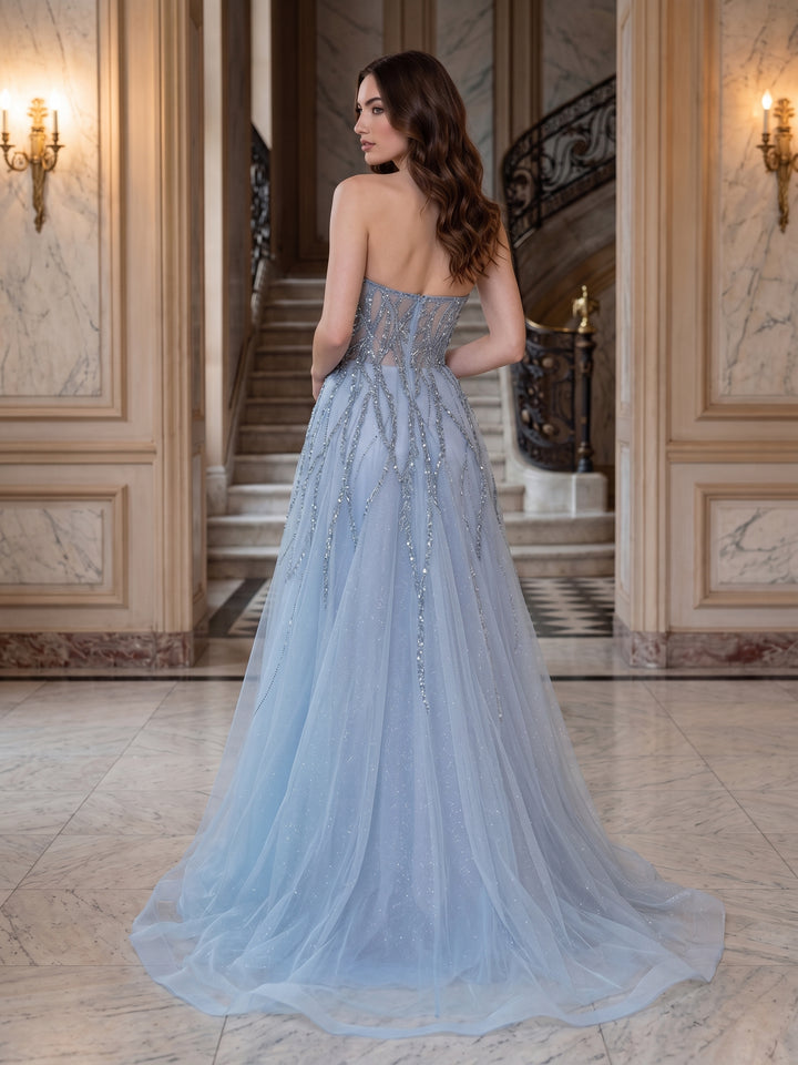A-Line/Princess Strapless Sleeveless Floor-Length Evening Dresses with Applique &amp; Beading
