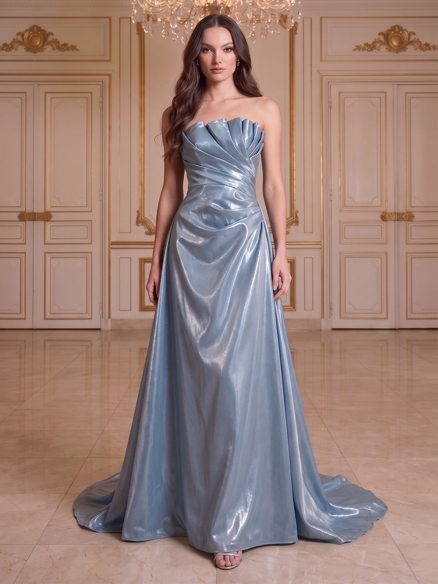 A-Line/Princess Strapless Sleeveless Floor-Length Evening Dresses with Ruffles