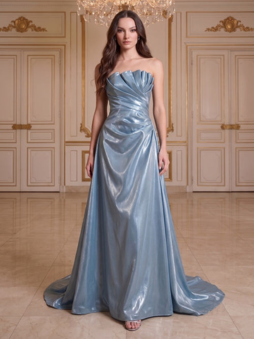A-Line/Princess Strapless Sleeveless Floor-Length Evening Dresses with Ruffles