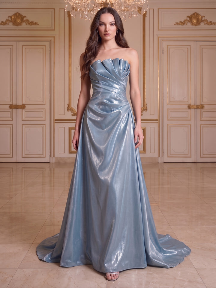 A-Line/Princess Strapless Sleeveless Floor-Length Evening Dresses with Ruffles