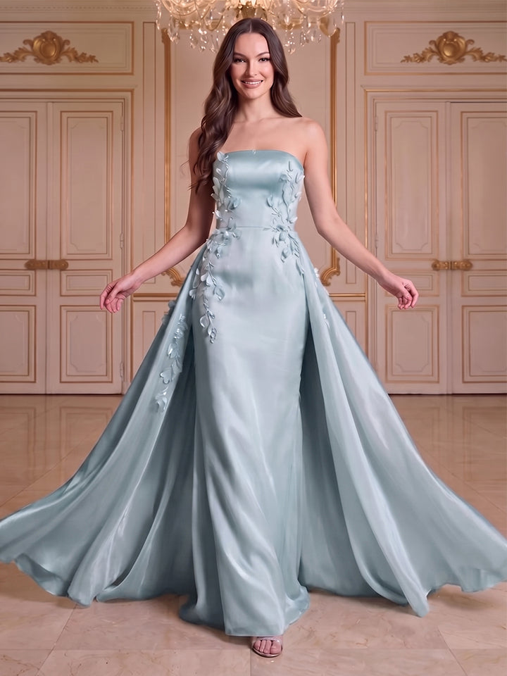 A-Line/Princess Strapless Sleeveless Floor-Length Evening Dresses with 3D Floral