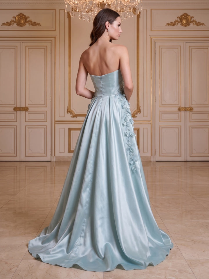 A-Line/Princess Strapless Sleeveless Floor-Length Evening Dresses with 3D Floral