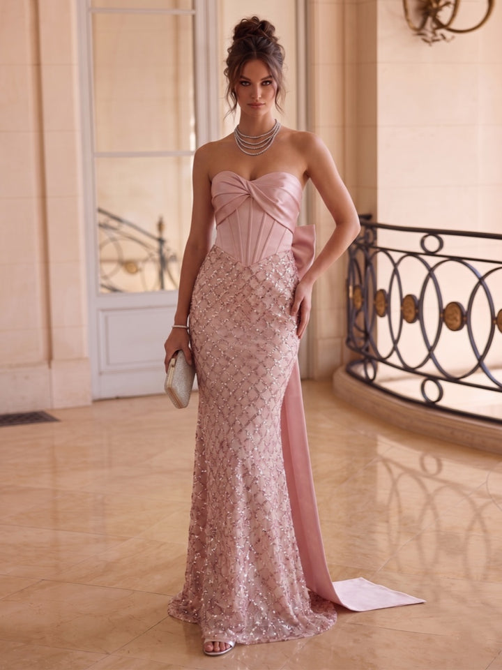 Trumpet/Mermaid Sweetheart Strapless Sleeveless Floor-Length Evening Dresses with Bowknot &amp; Sequins