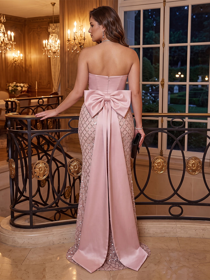 Trumpet/Mermaid Sweetheart Strapless Sleeveless Floor-Length Plus Size Evening Dresses with Bowknot &amp; Sequins