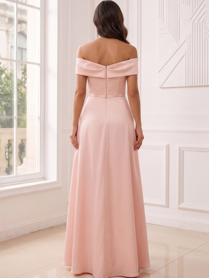 A-Line/Princess Off-The-Shoulder Sleeveless Floor-Length Evening Dresses with Ruffles &amp; Pleated