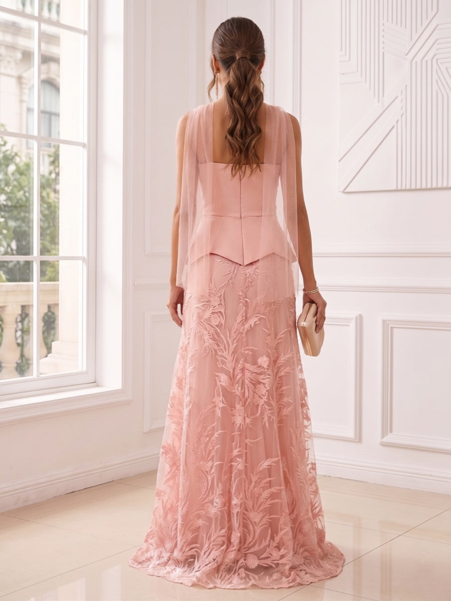 A-Line/Princess Strapless Sleeveless Floor-Length Evening Dresses with Scarf &amp; Embroidery