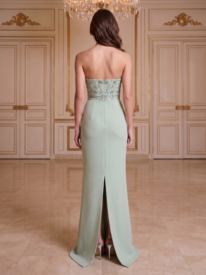 Sheath/Column Sweetheart Strapless Sleeveless Floor-Length Evening Dresses with Bowknot &amp; Beading