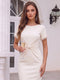 Sheath/Column Scoop Short Sleeves Tea-Length Cocktail Dresses With Pearl & Ruched