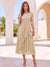 A-Line/Princess 3/4 Sleeves Round Neck Tea-Length Cocktail Dresses With Embroidery & Ruffles