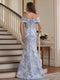 Trumpet/Mermaid Off-the-Shoulder Short Sleeves Floor-Length Mother of the Bride Dresses with Flower