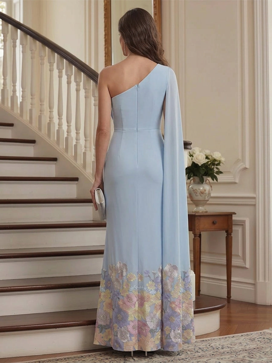 Sheath Column One-Shoulder Sleeveless Ankle-Length Mother of the Bride Dresses with Flower