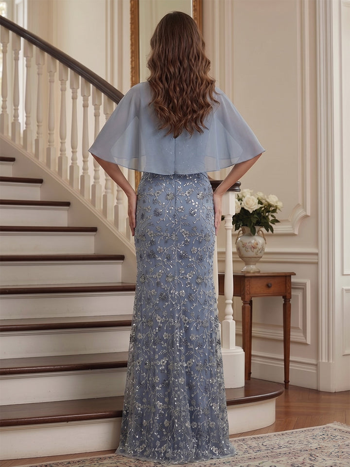 Trumpet/Mermaid Spaghetti Straps Sleeveless Floor-Length Mother of the Bride Dresses with Cape &amp; Applique