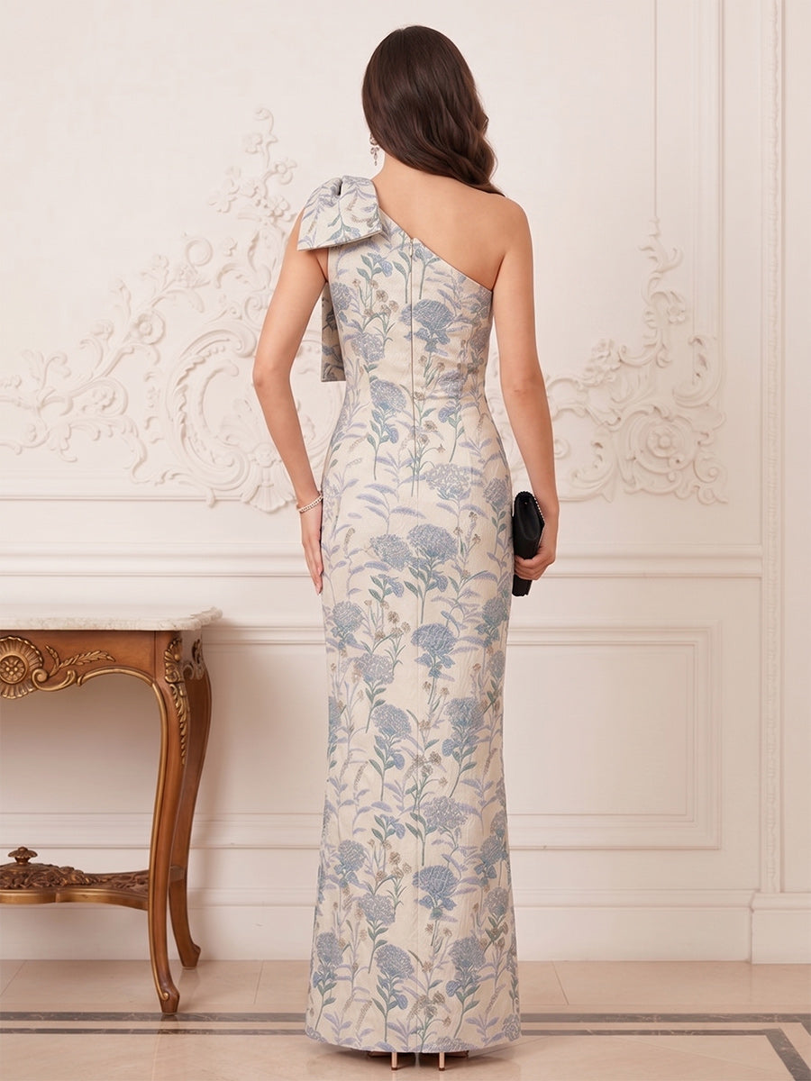 Sheath/Column One-Shoulder Sleeveless Floor-Length Long Mother of the Bride Dresses with Bow