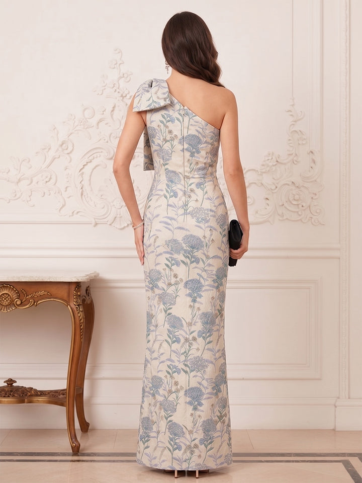 Sheath/Column One-Shoulder Sleeveless Floor-Length Long Mother of the Bride Dresses with Bow