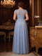 A-Line/Princess Scoop Short Sleeves Floor-Length Plus Size Evening Dresses with 3D Floral & Beading