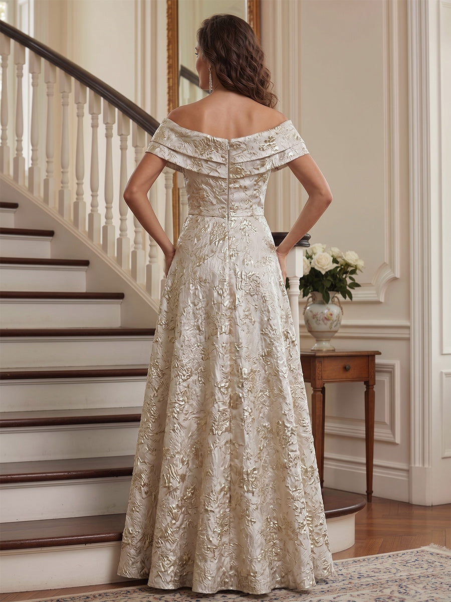 A-Line/Princess One-Shoulder Short Sleeves Floor-Length Mother of the Bride Dresses with Bowknot