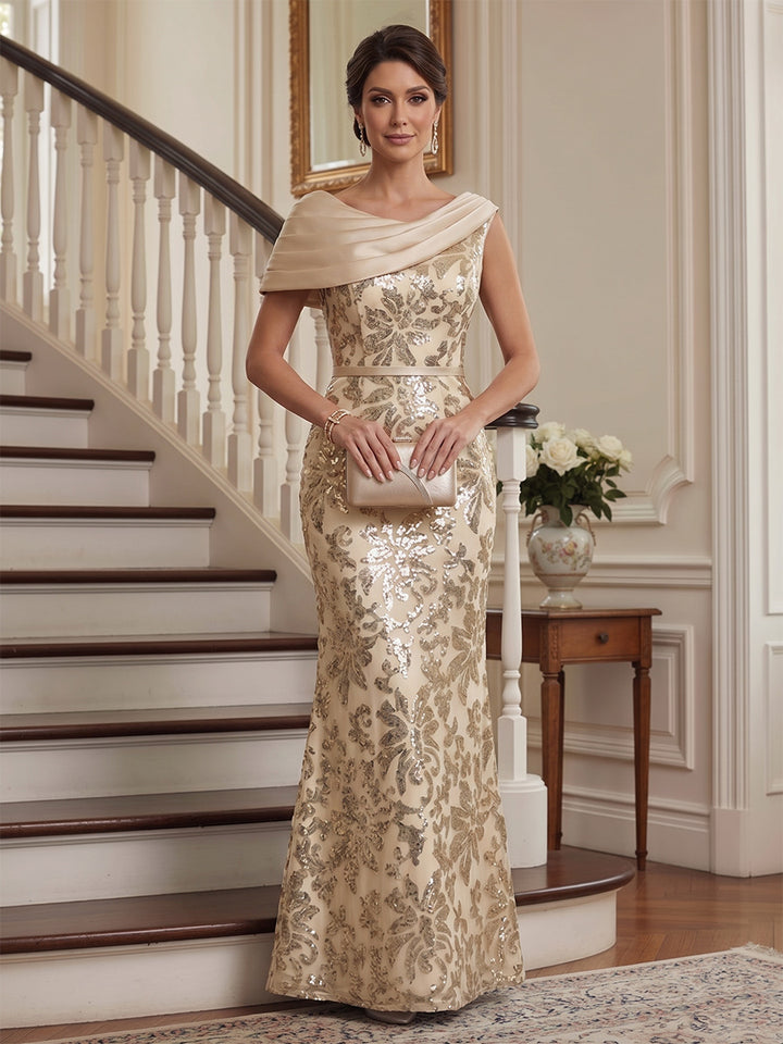 Sheath/Column Scoop Sleeveless Floor-Length Long Mother of the Bride Dresses with Bow &amp; Belt